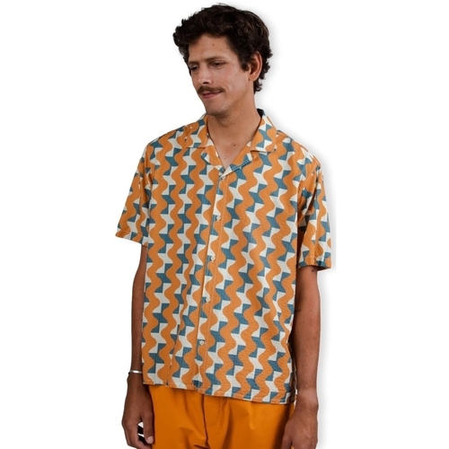 tekstylia Męskie Koszule z długim rękawem Brava Fabrics Big Tiles Aloha Shirt - Ochre Wielokolorowy