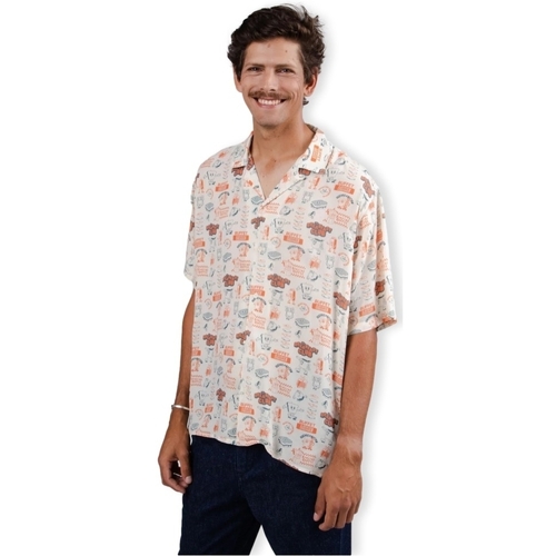 tekstylia Męskie Koszule z długim rękawem Brava Fabrics Buffet Aloha Shirt - Sand Biały