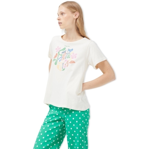 tekstylia Damskie Bluzy Compania Fantastica COMPAÑIA FANTÁSTICA T-Shirt 42011 - White/Green Biały