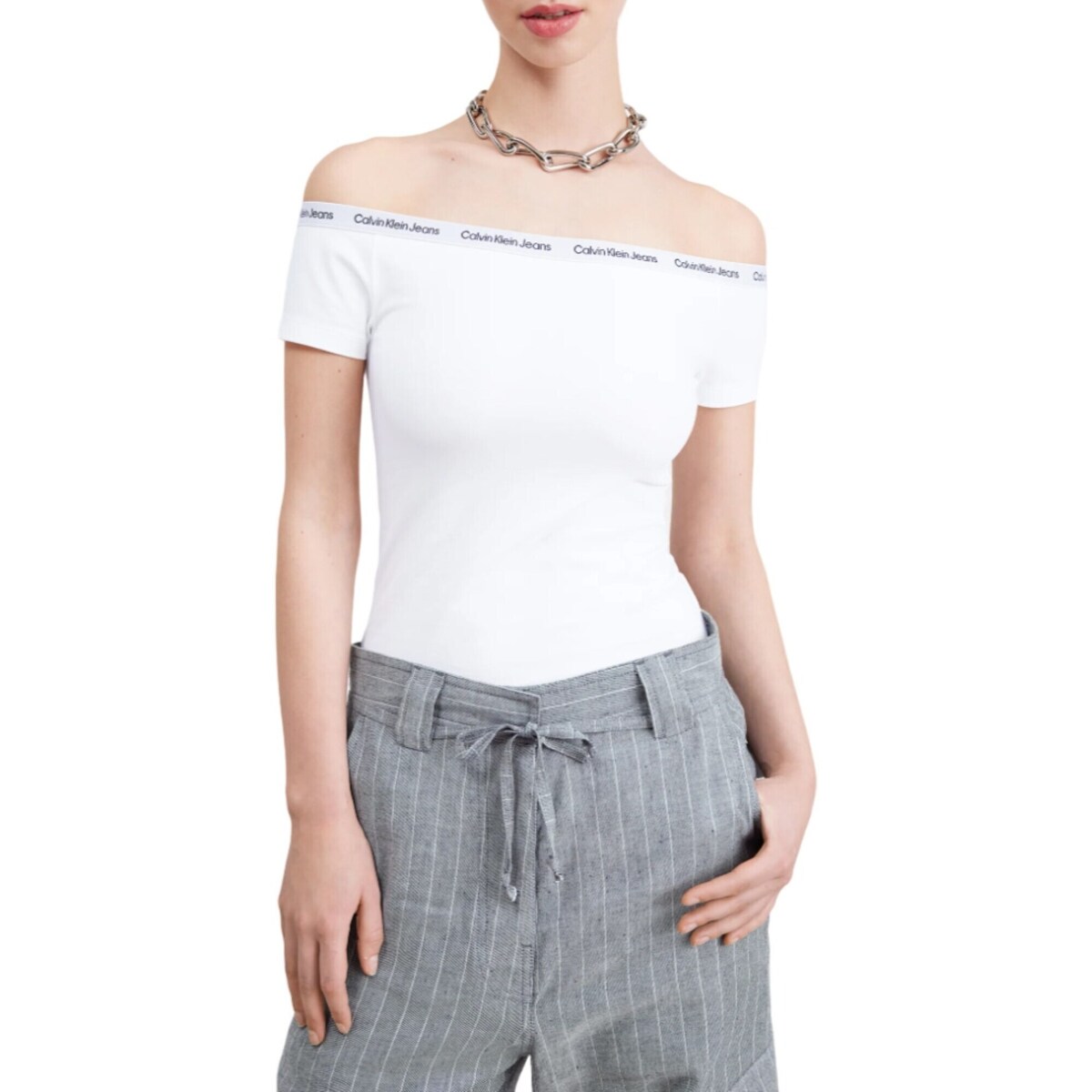 tekstylia Damskie Koszulki polo z długim rękawem Calvin Klein Jeans J20J223098 Biały