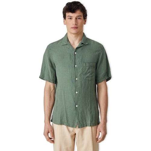 tekstylia Męskie Koszule z długim rękawem Portuguese Flannel Linen Camp Collar Shirt - Dry Green Zielony