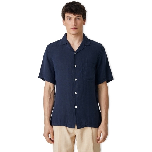 tekstylia Męskie Koszule z długim rękawem Portuguese Flannel Linen Camp Collar Shirt - Navy Niebieski