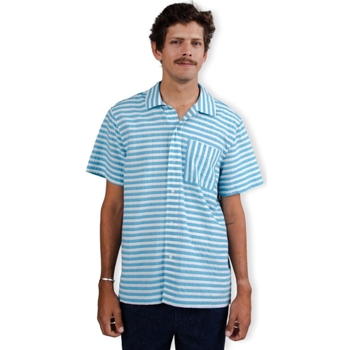 tekstylia Męskie Koszule z długim rękawem Brava Fabrics Stripes Shirt - Blue Biały