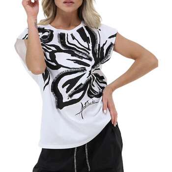 tekstylia Damskie T-shirty i Koszulki polo Twin Set T-SHIRT CON STAMPA PERLINE E TULLE Art. 241AT2255 