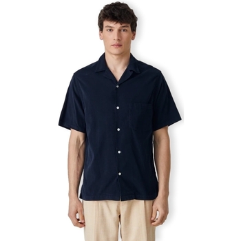 Portuguese Flannel Cord Camp Collar Shirt - Navy Niebieski